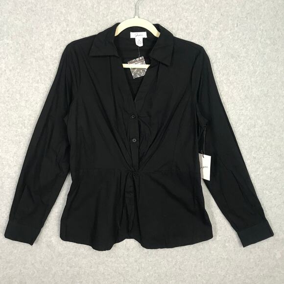 Japna Shirt Womens Small Black Button‎ Down Classic Preppy Corp Capsule Stretch - Picture 1 of 10